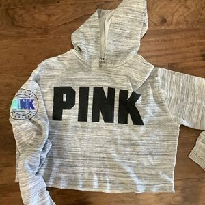 PINK Victoria's Secret Womens Crop Logo Hoodie Sweatshirt Small
